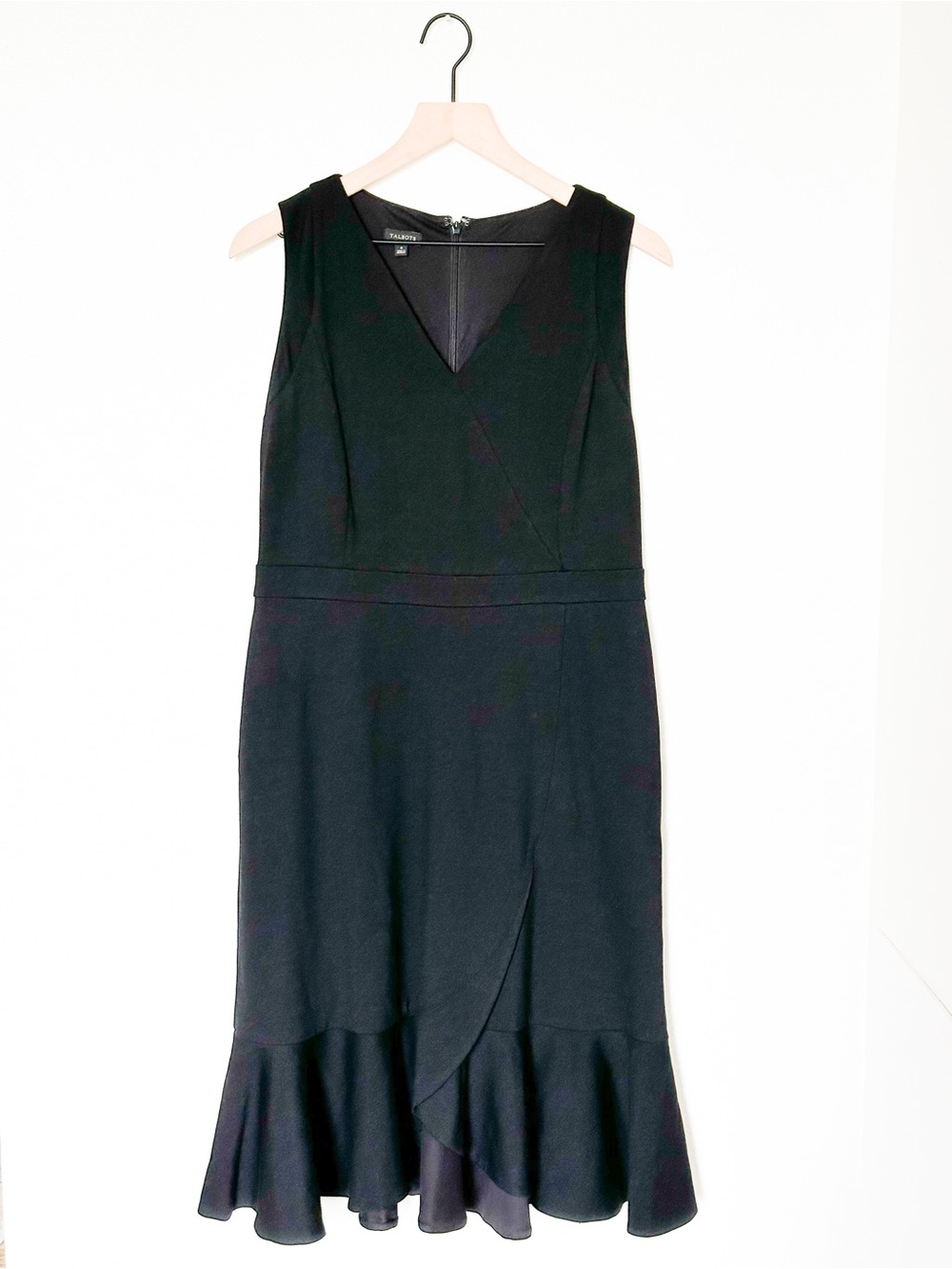 Talbots Sleeveless Black V-Neck Ruffle-Hem Dress Size 8